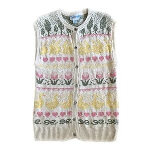 DEANS of Scotland Cardigan Sweater Vest Ducks Bows Bunny Roses and Heart Buttons
